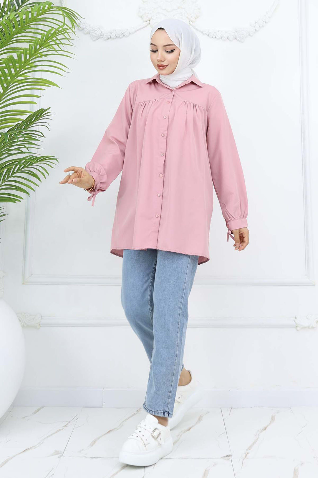 BNG Women Kolları Bağcıklı Tesettür Gömlek Pudra 12030 - Grand Rapids