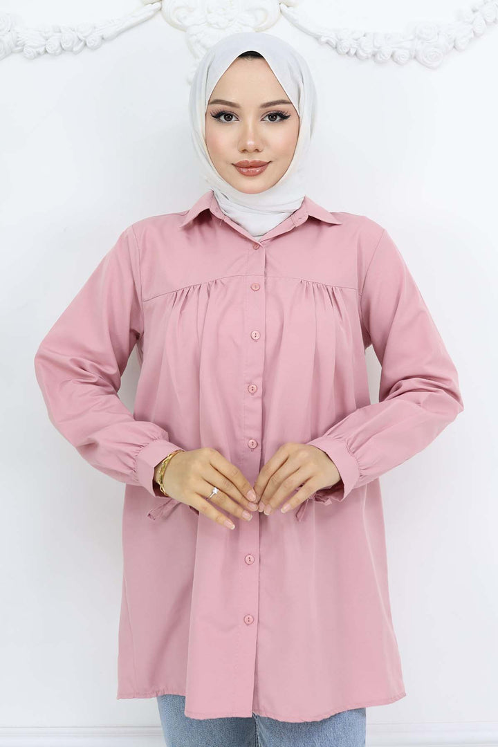 BNG Women Kolları Bağcıklı Tesettür Gömlek Pudra 12030 - Grand Rapids