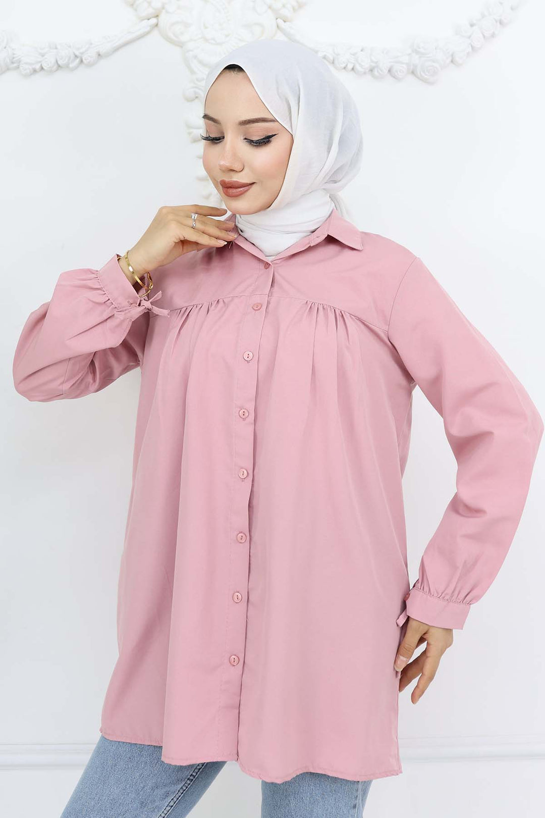 BNG Women Kolları Bağcıklı Tesettür Gömlek Pudra 12030 - Grand Rapids