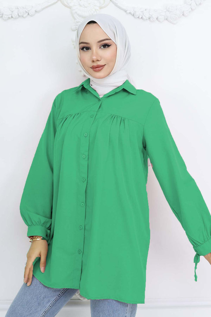 BNG Women Tied Sleeve Modest Shirt Green 12030 - Hillsborough