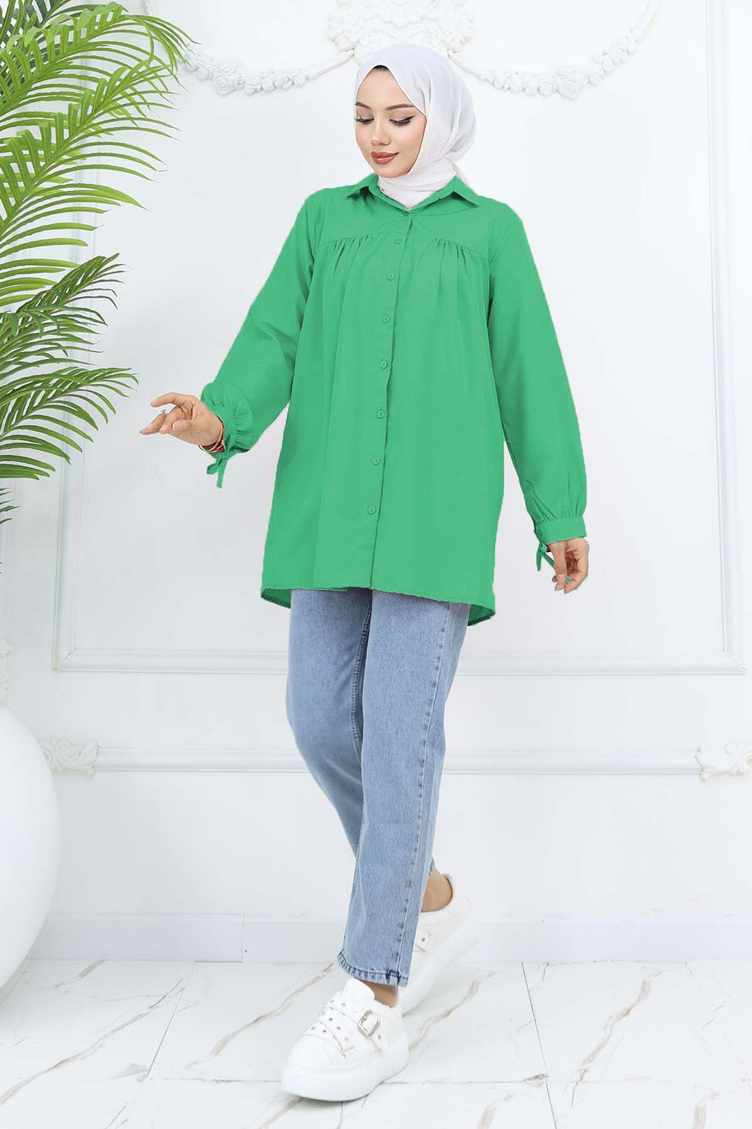 BNG Women Tied Sleeve Modest Shirt Green 12030 - Hillsborough