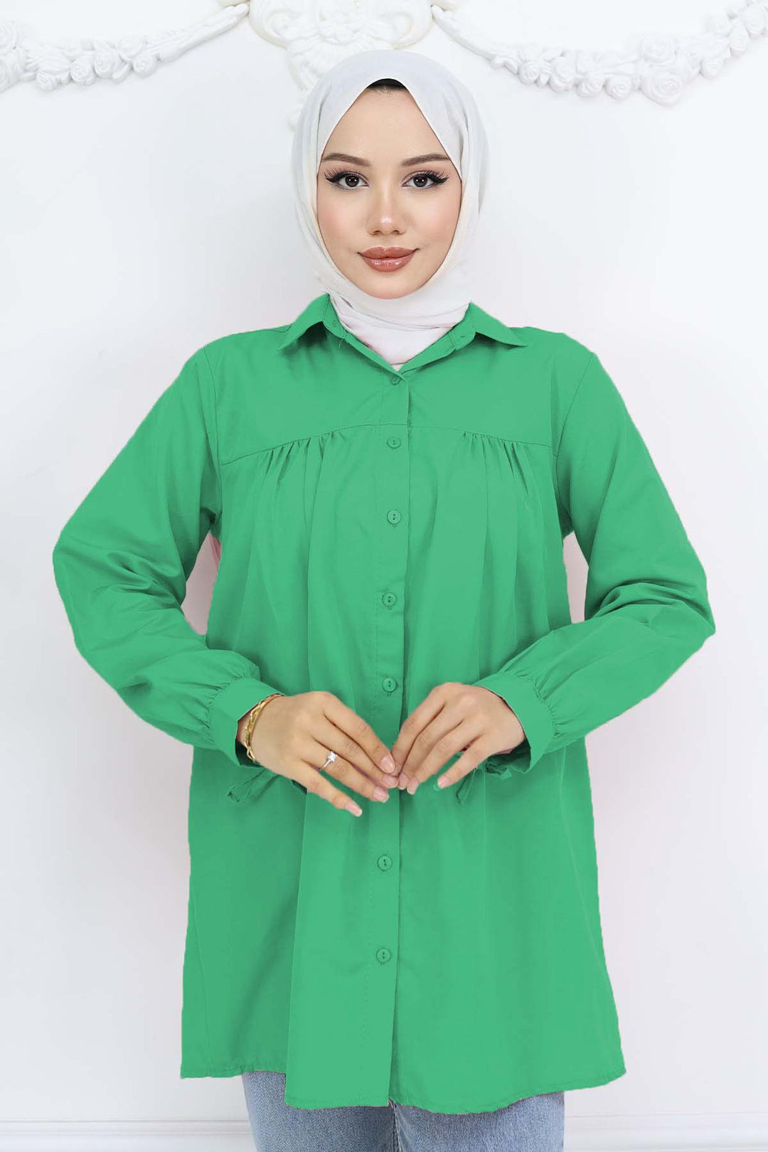 BNG Women Tied Sleeve Modest Shirt Green 12030 - Hillsborough