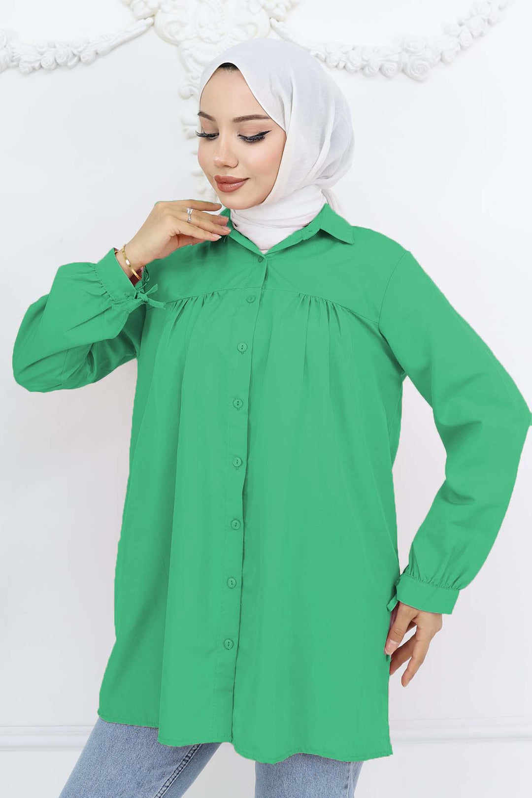 BNG Women Tied Sleeve Modest Shirt Green 12030 - Hillsborough