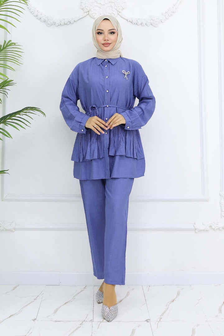 BNG Women Fırfırlı Broş Detaylı İkili Takım İndigo 4793 - Covina