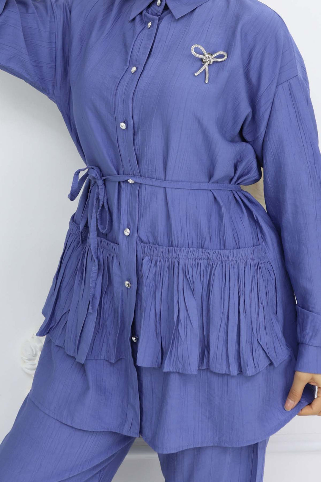 BNG Women Fırfırlı Broş Detaylı İkili Takım İndigo 4793 - Covina