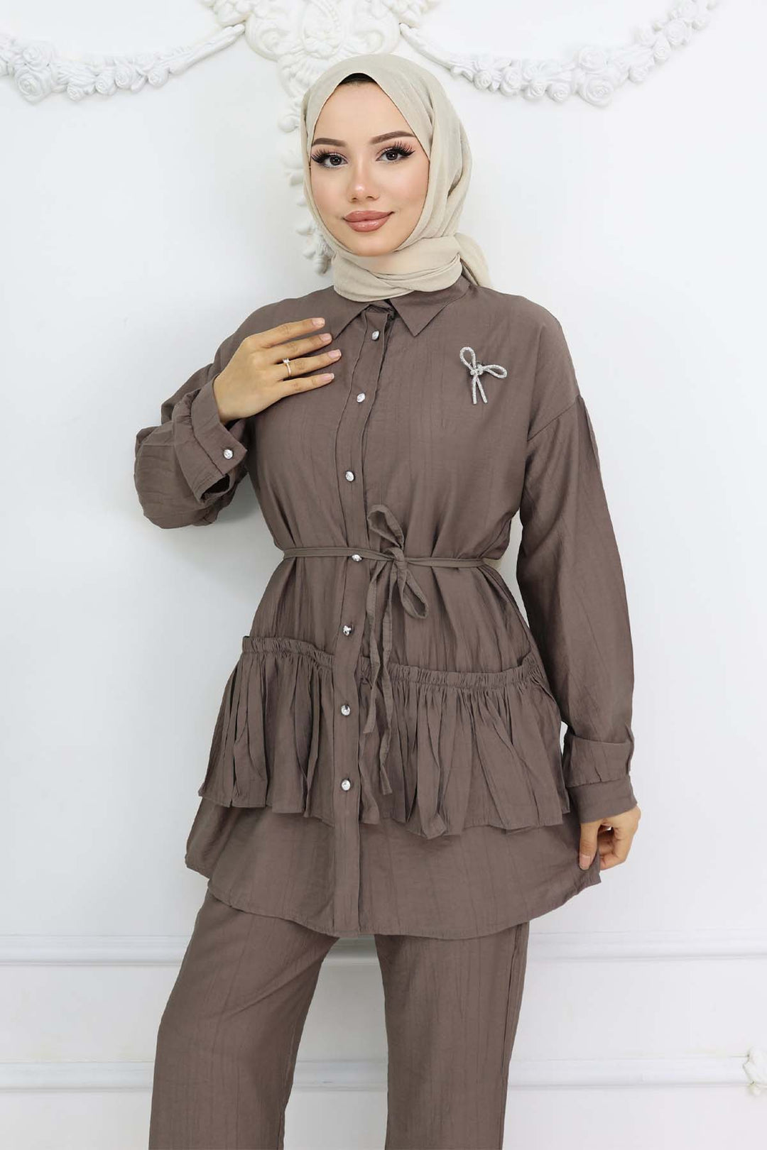 BNG Women Fırfırlı Broş Detaylı İkili Takım Vizon 4793 - St. Louis Park