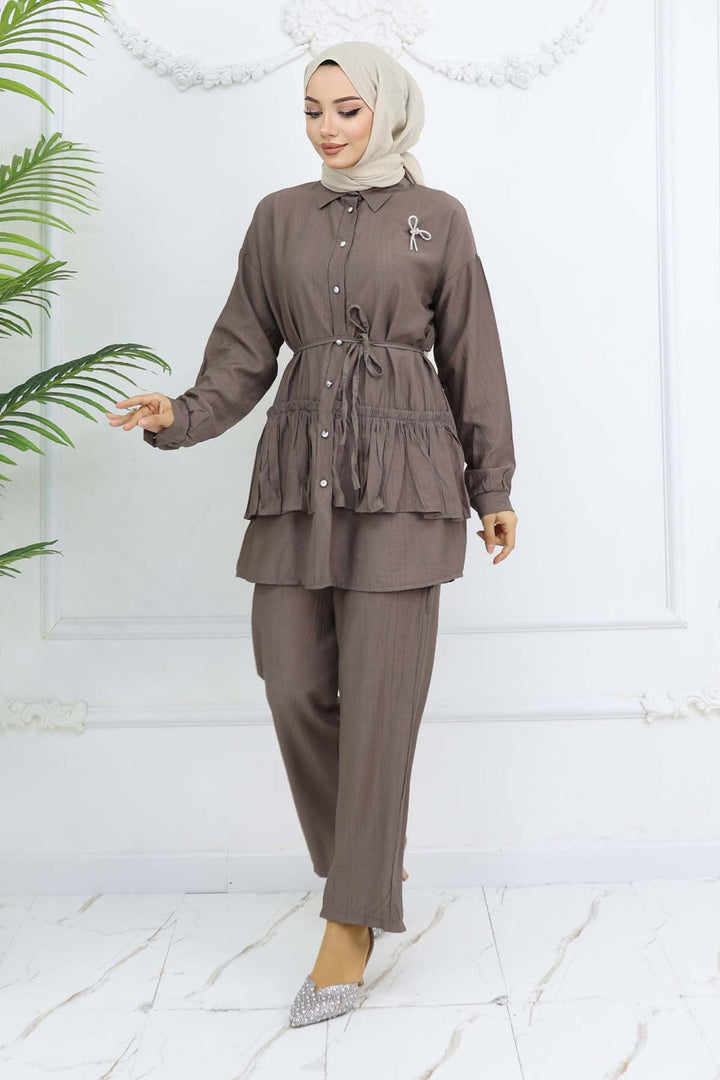 BNG Women Fırfırlı Broş Detaylı İkili Takım Vizon 4793 - St. Louis Park