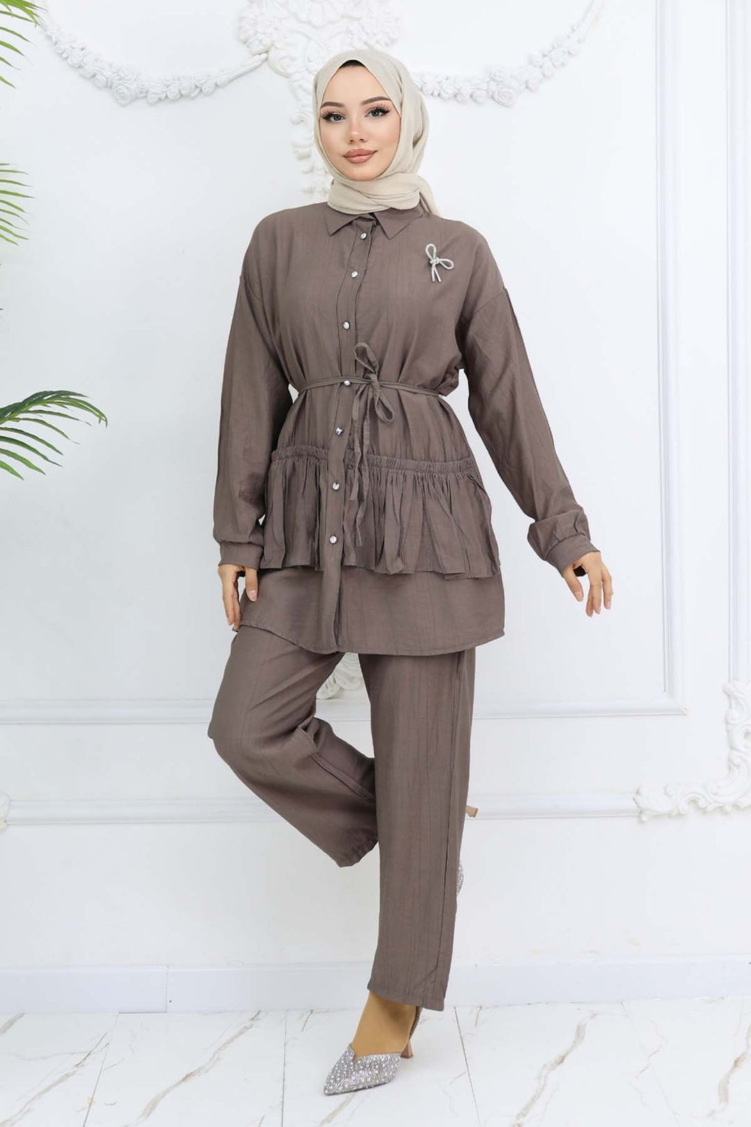 BNG Women Fırfırlı Broş Detaylı İkili Takım Vizon 4793 - St. Louis Park