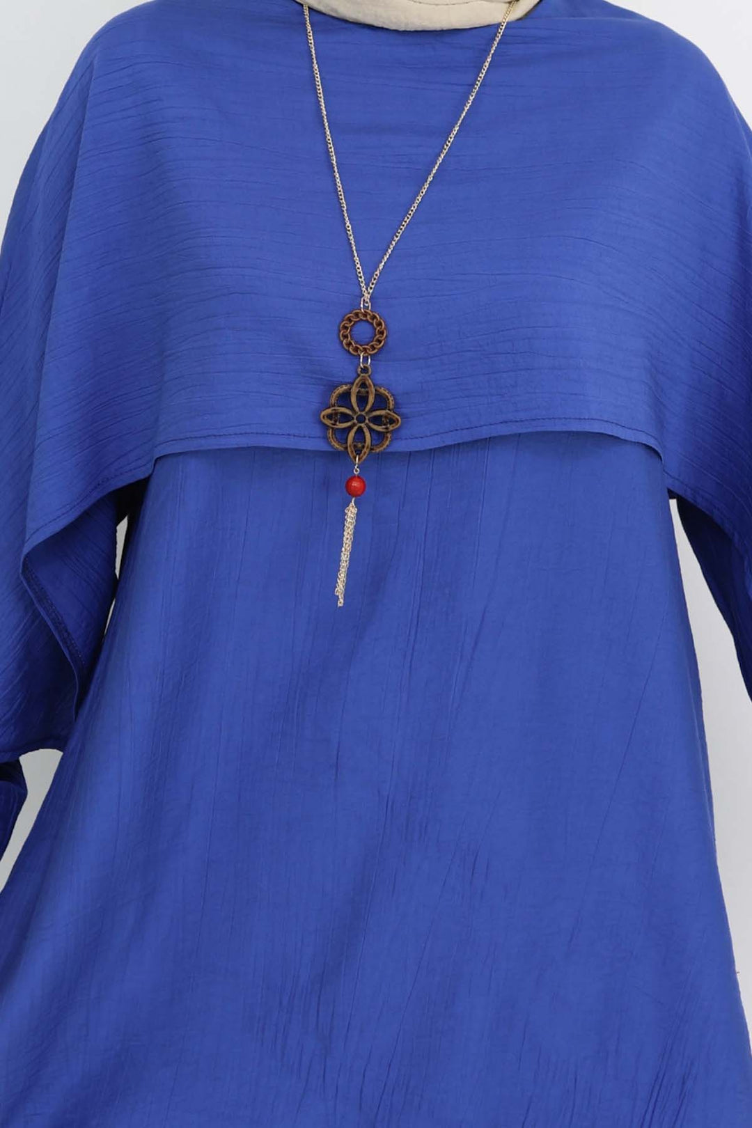 BNG Women Yaka Detaylı Kolyeli Tesettür Takım Saks Mavisi 4808 - Torrevieja