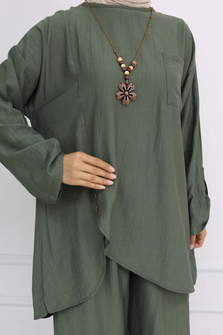 BNG Women Button Detailed Necklace Set Khaki 4782 - Danville