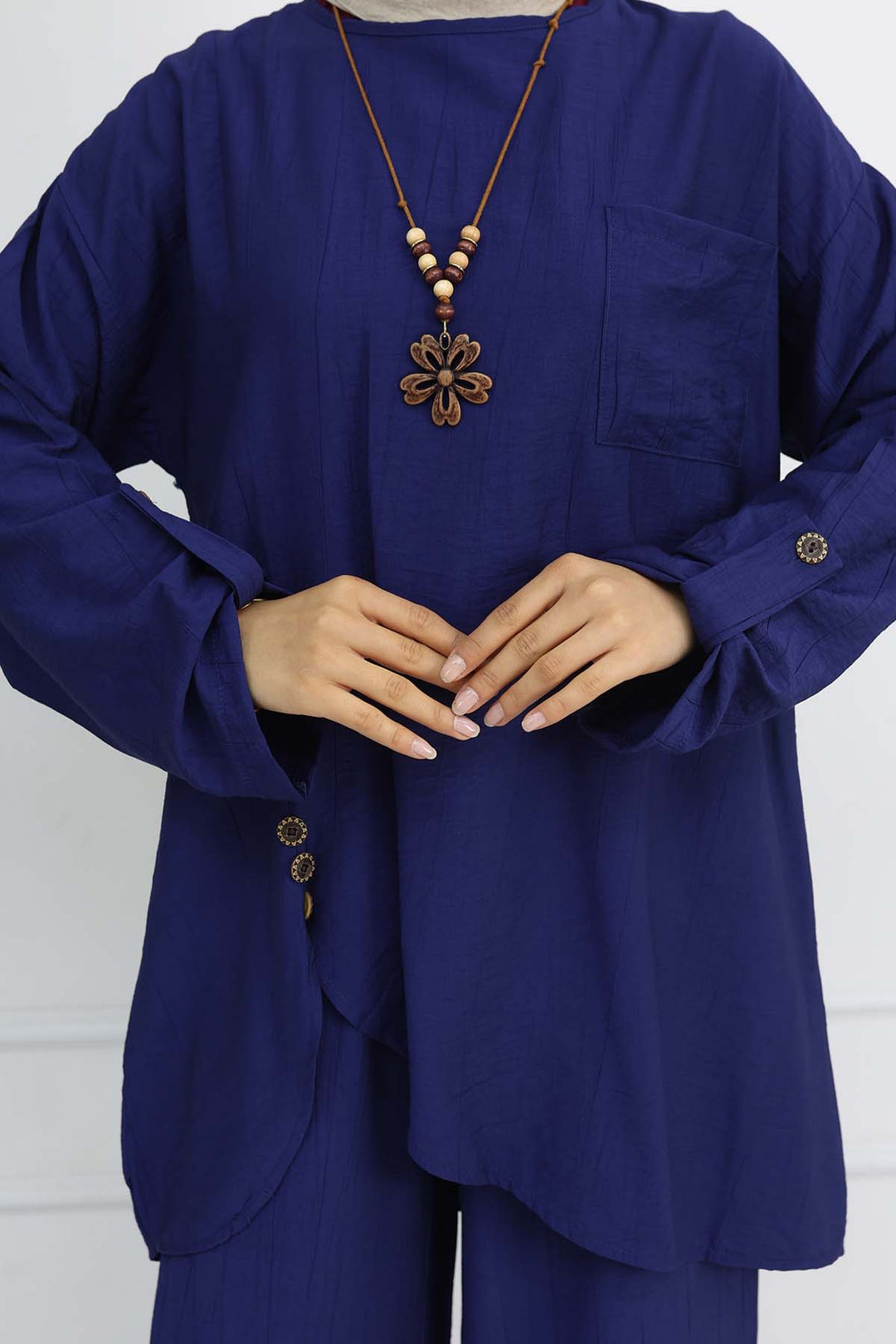 BNG Women Düğme Detaylı Kolyeli İkili Takım Lacivert 4782 - Chiapa de Corzo