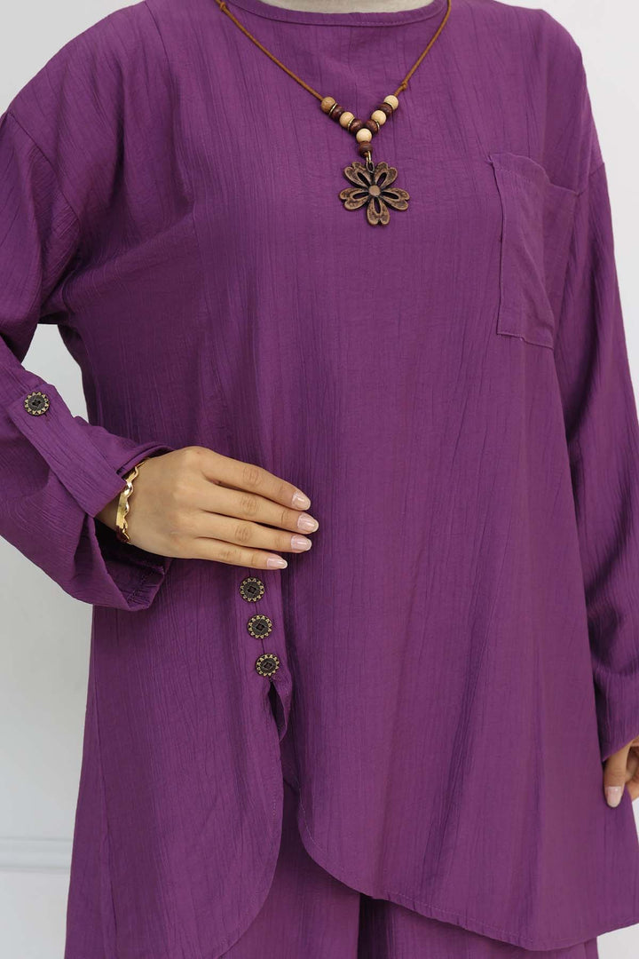 BNG Women Button Detailed Necklace Set Purple 4782 - Aves