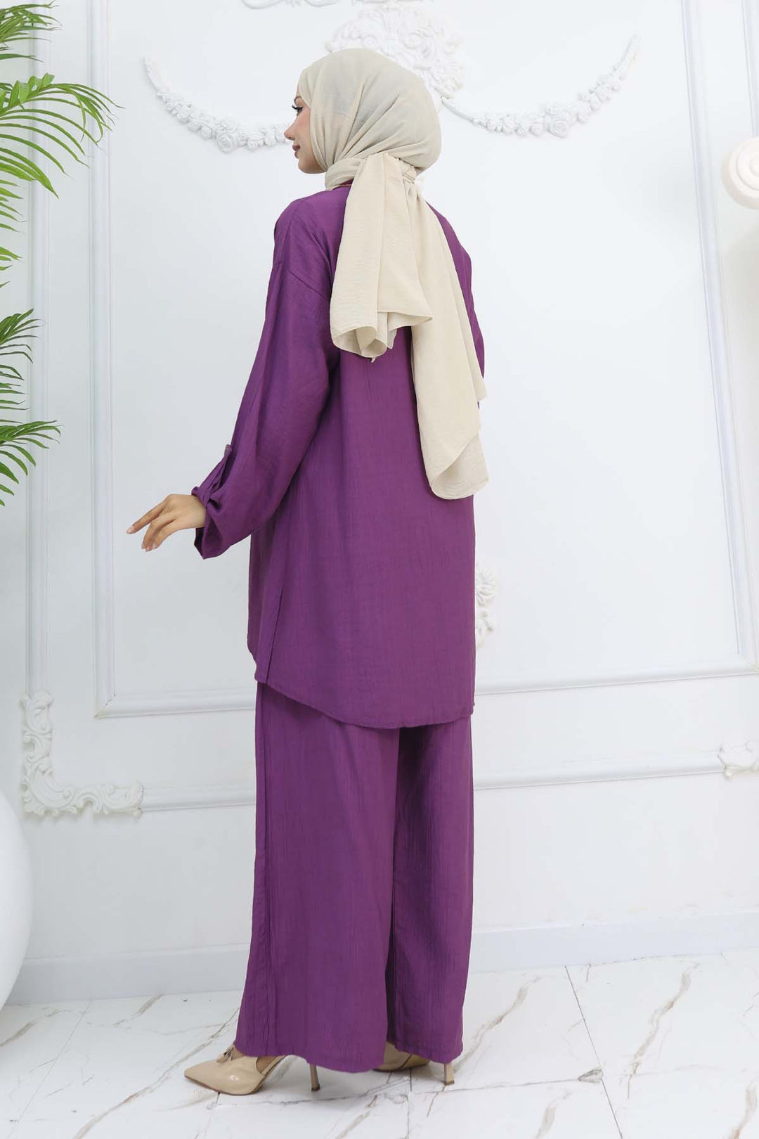 BNG Women Button Detailed Necklace Set Purple 4782 - Aves