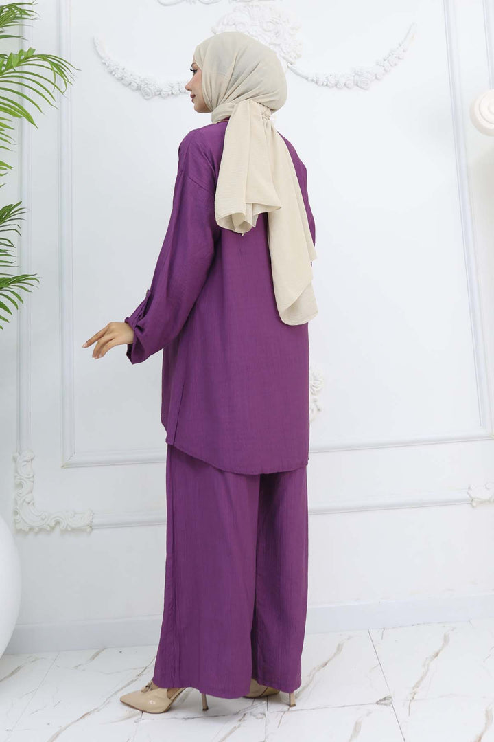 BNG Women Button Detailed Necklace Set Purple 4782 - Aves