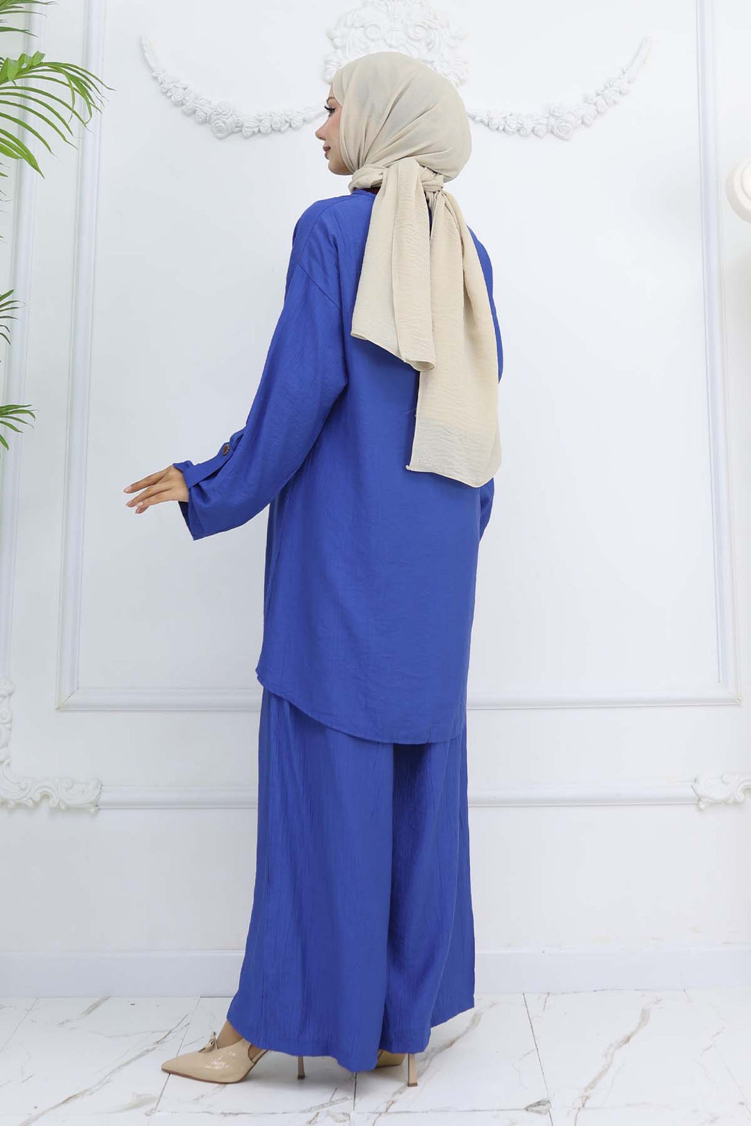 BNG Women Düğme Detaylı Kolyeli İkili Takım Saks Mavisi 4782 - Bristol