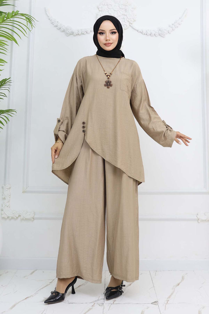 BNG Women Düğme Detaylı Kolyeli İkili Takım Vizon 4782 - Gießen