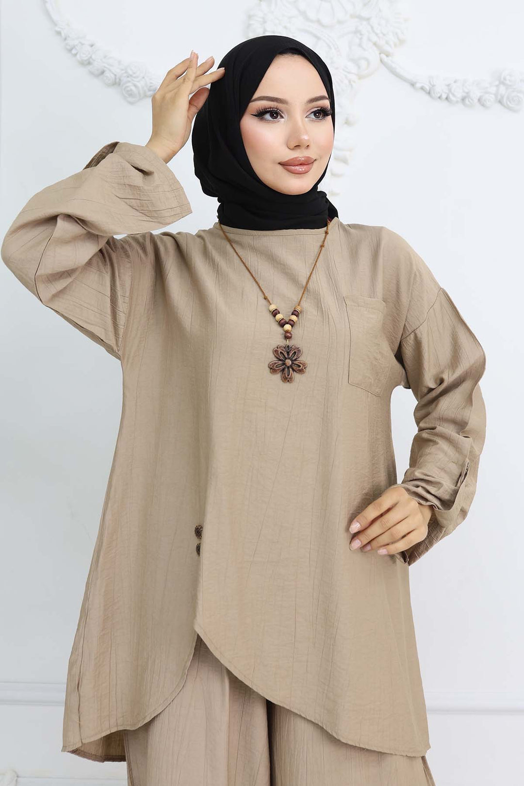 BNG Women Düğme Detaylı Kolyeli İkili Takım Vizon 4782 - Gießen