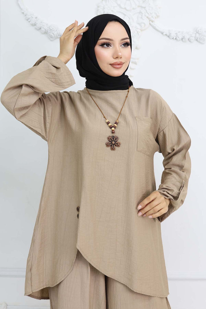 BNG Women Düğme Detaylı Kolyeli İkili Takım Vizon 4782 - Gießen