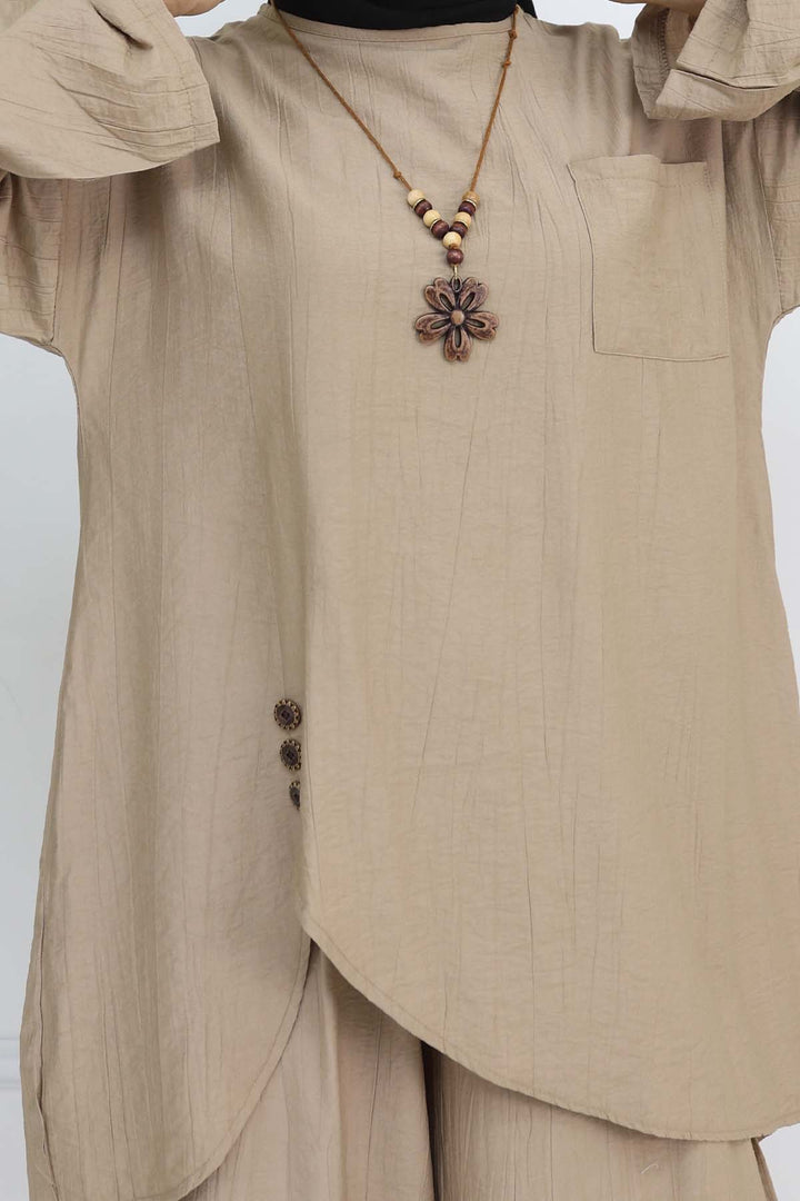 BNG Women Düğme Detaylı Kolyeli İkili Takım Vizon 4782 - Gießen