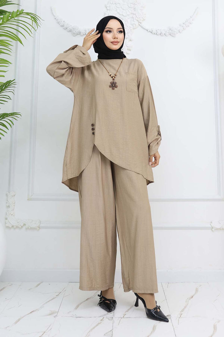 BNG Women Düğme Detaylı Kolyeli İkili Takım Vizon 4782 - Gießen