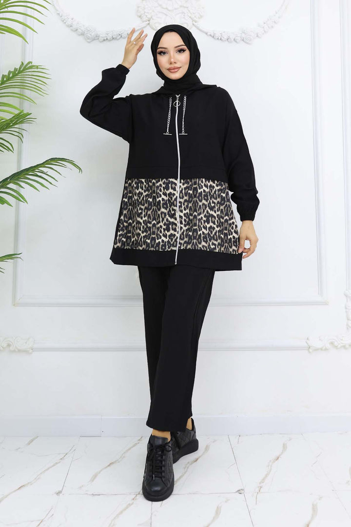 BNG Women Chain Leopard Patterned Set Black 4748 - Smyrna
