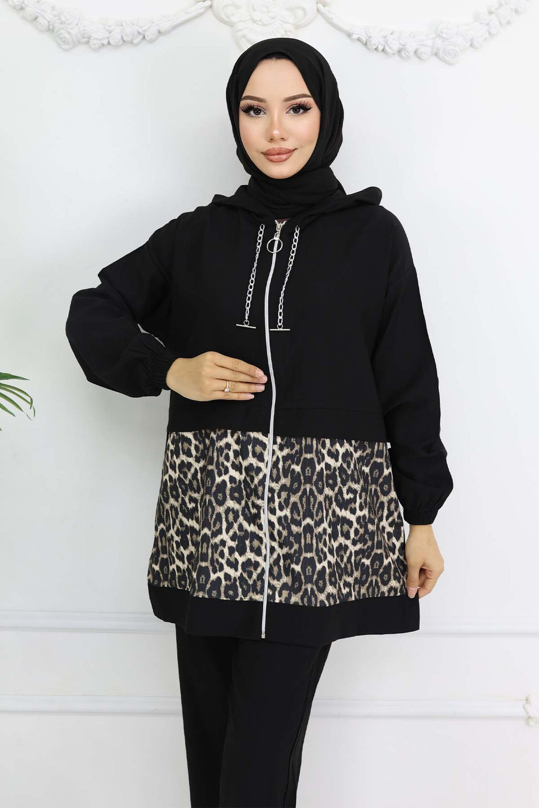 BNG Women Chain Leopard Patterned Set Black 4748 - Smyrna