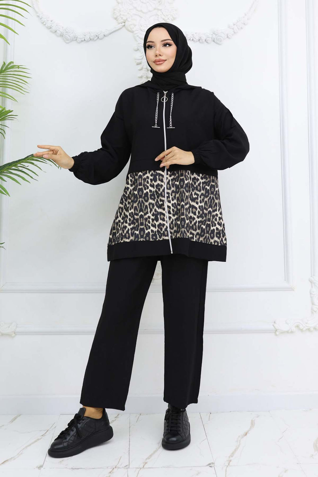 BNG Women Chain Leopard Patterned Set Black 4748 - Smyrna