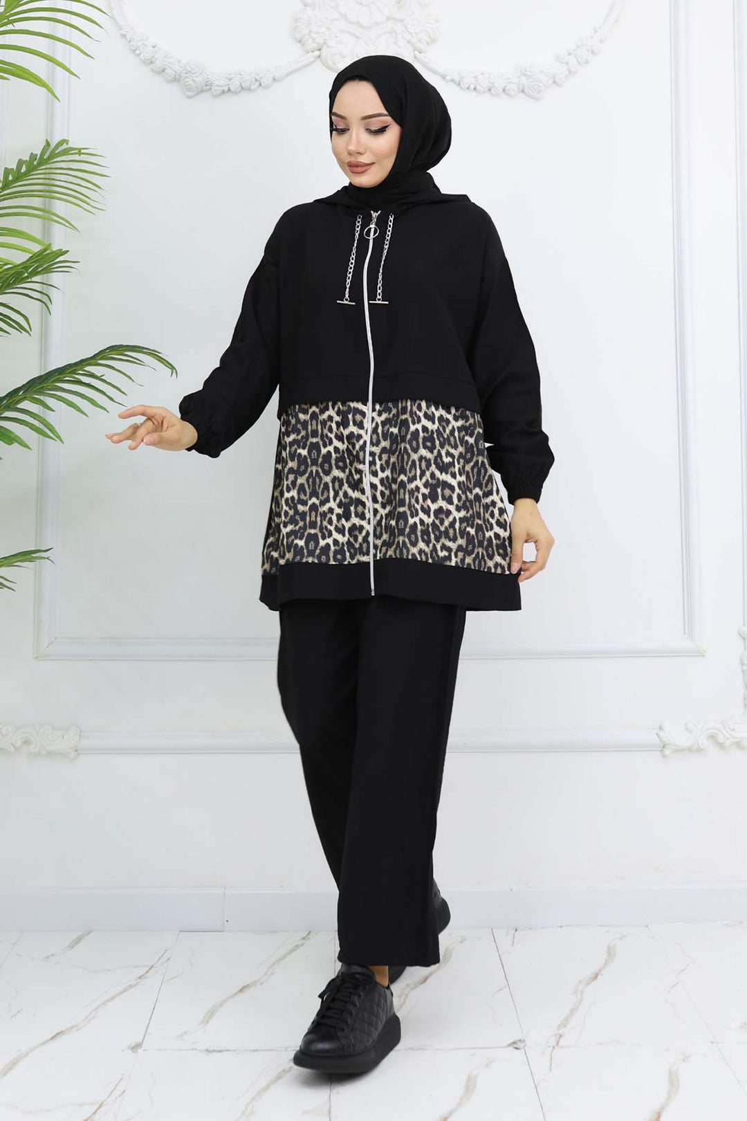 BNG Women Chain Leopard Patterned Set Black 4748 - Smyrna