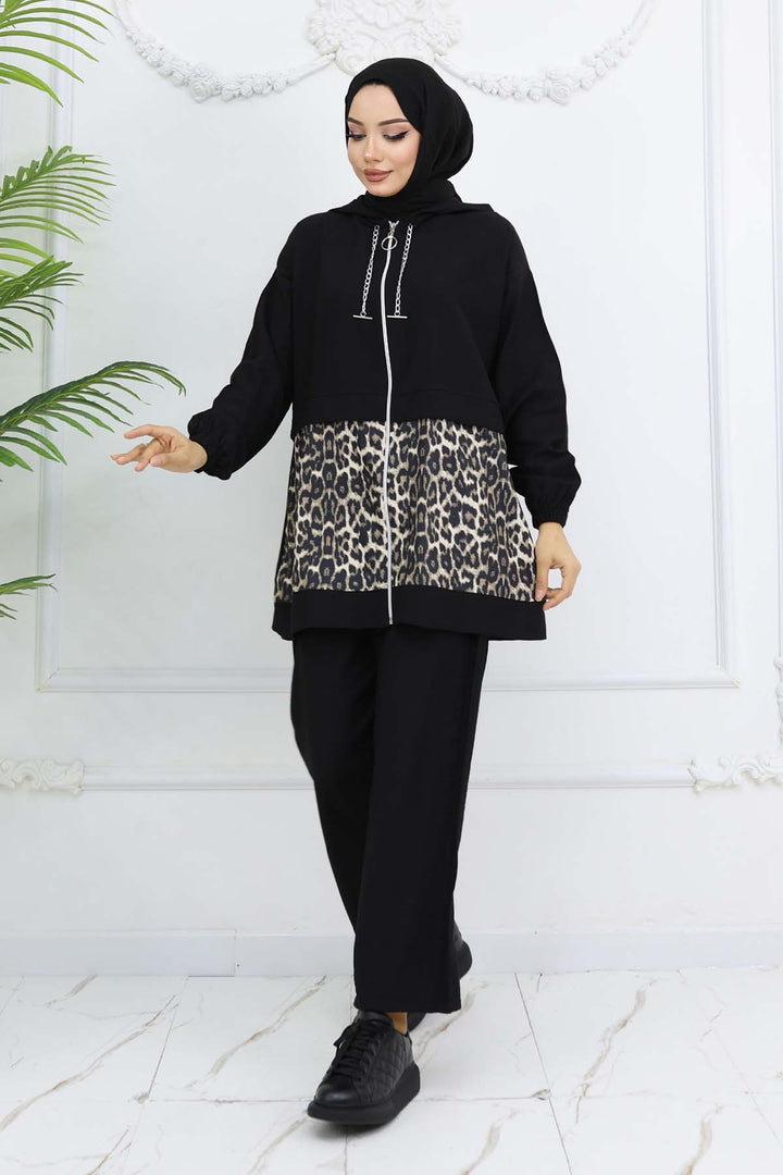 BNG Women Chain Leopard Patterned Set Black 4748 - Smyrna