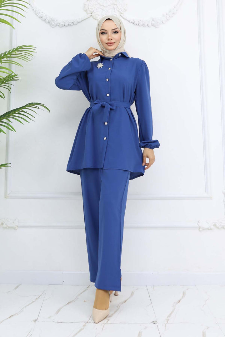 BNG Women İnci Broşlu Kuşaklı İkili Takım İndigo 4768 - Commerce City