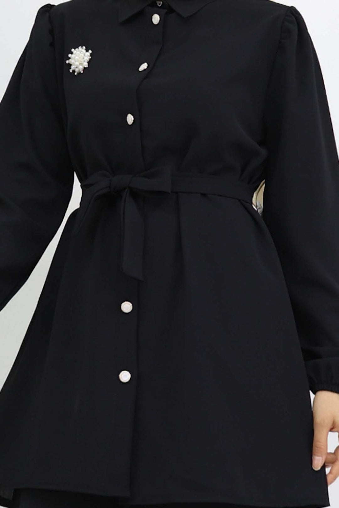 BNG Women İnci Broşlu Kuşaklı İkili Takım Siyah 4768 - Navojoa