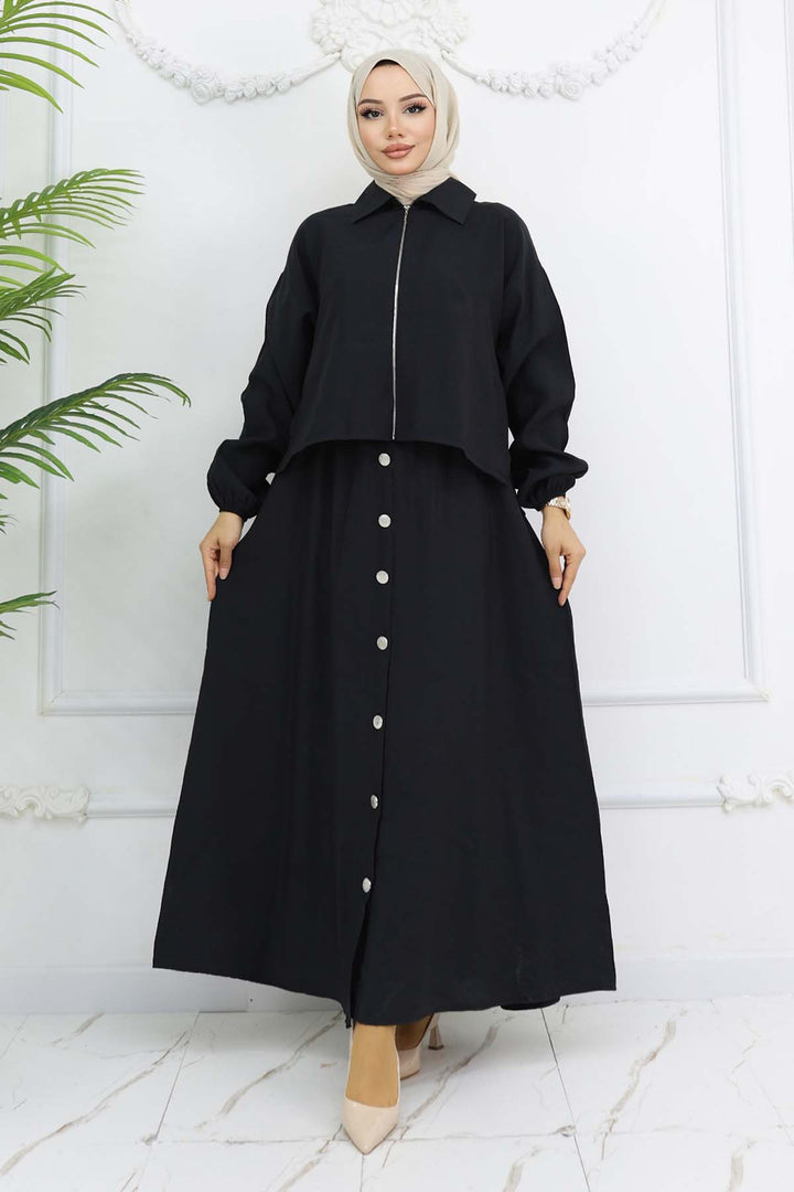 BNG Women Fermuar Ceketli Elbise Takım Siyah 4807 - Genoa