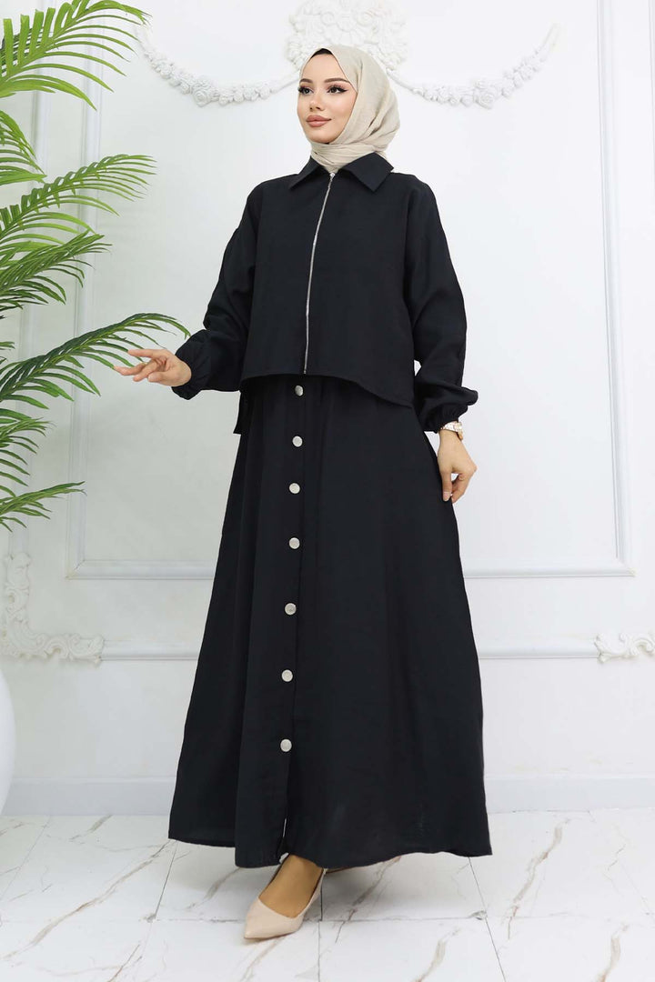 BNG Women Fermuar Ceketli Elbise Takım Siyah 4807 - Genoa