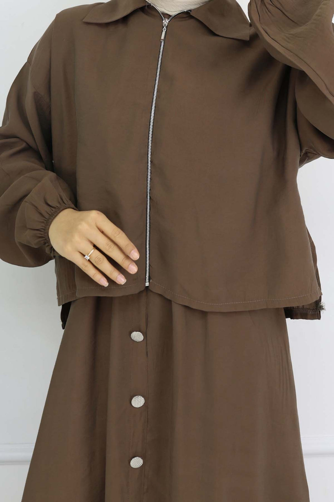 BNG Women Fermuar Ceketli Elbise Takım Vizon 4807 - Viernheim