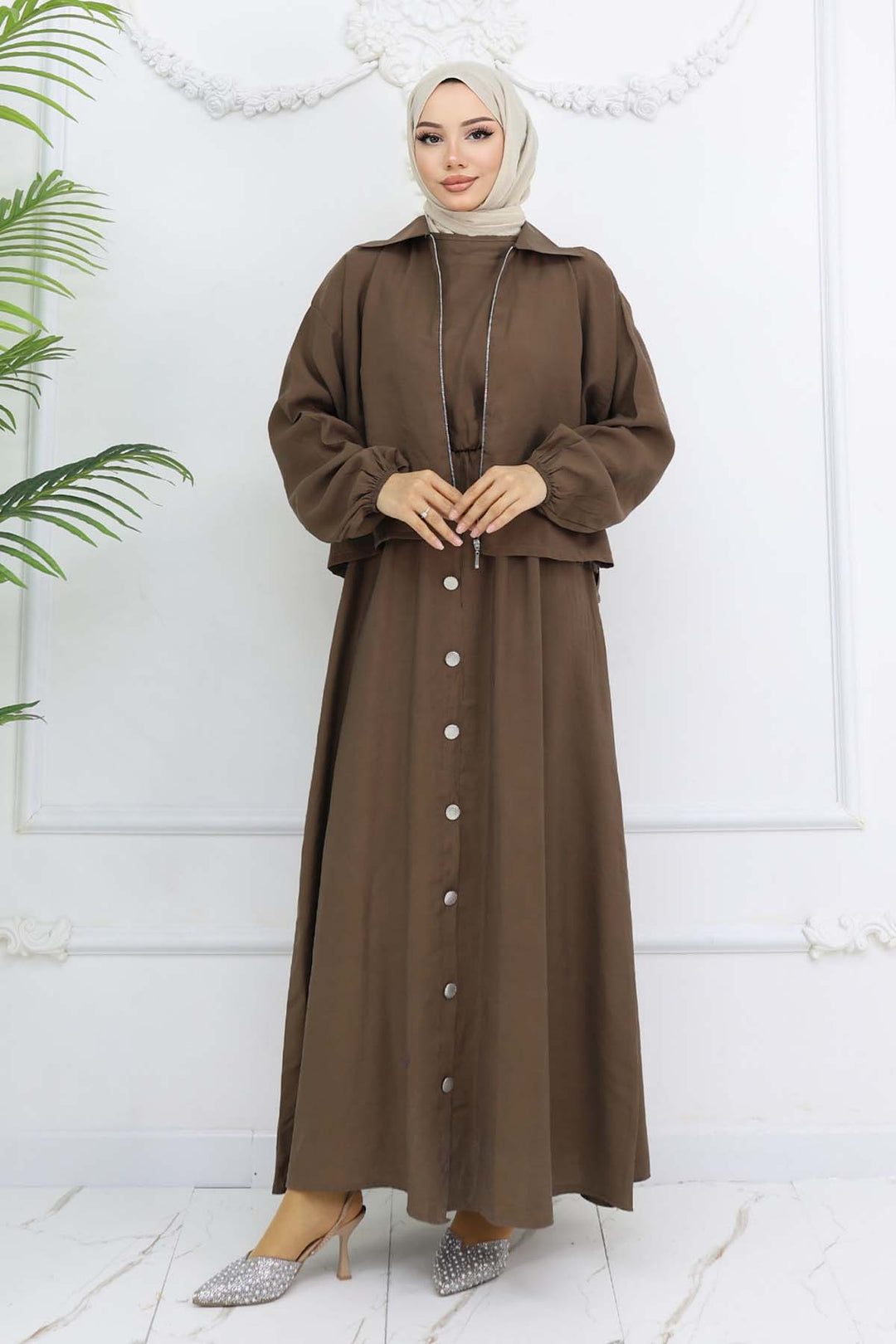 BNG Women Fermuar Ceketli Elbise Takım Vizon 4807 - Viernheim