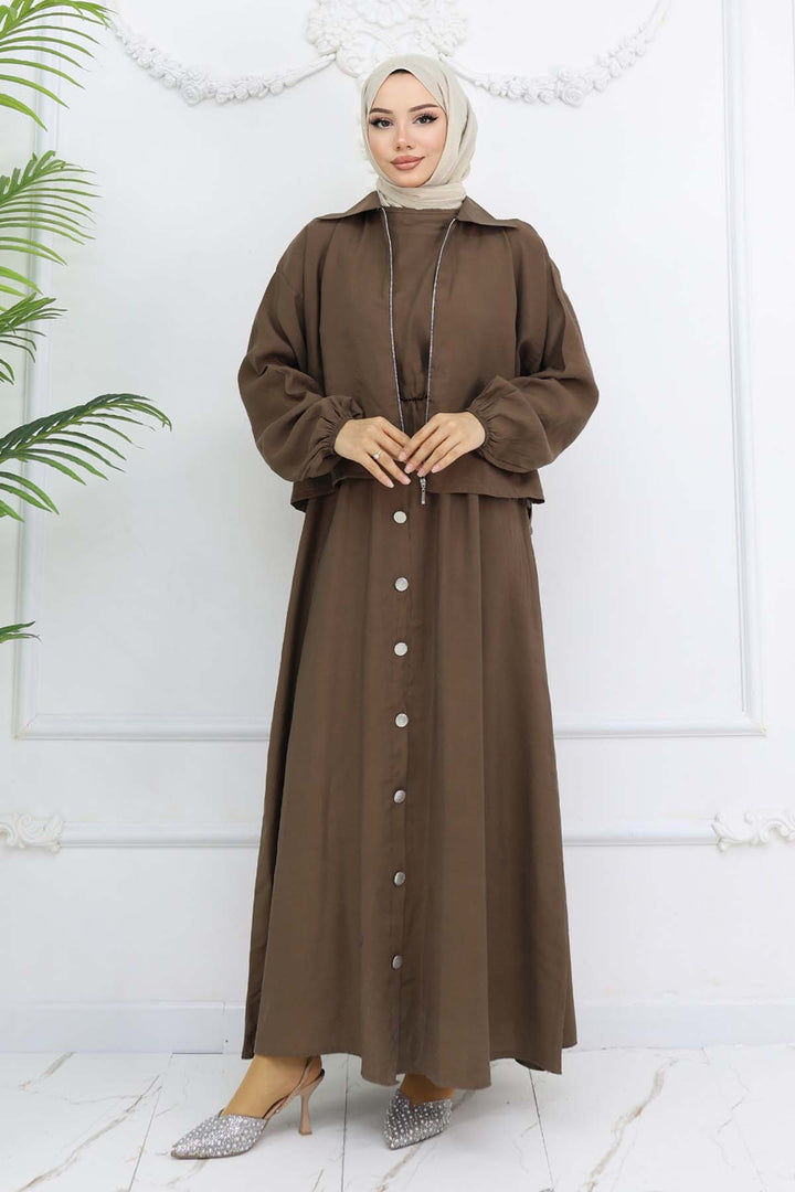 BNG Women Fermuar Ceketli Elbise Takım Vizon 4807 - Viernheim