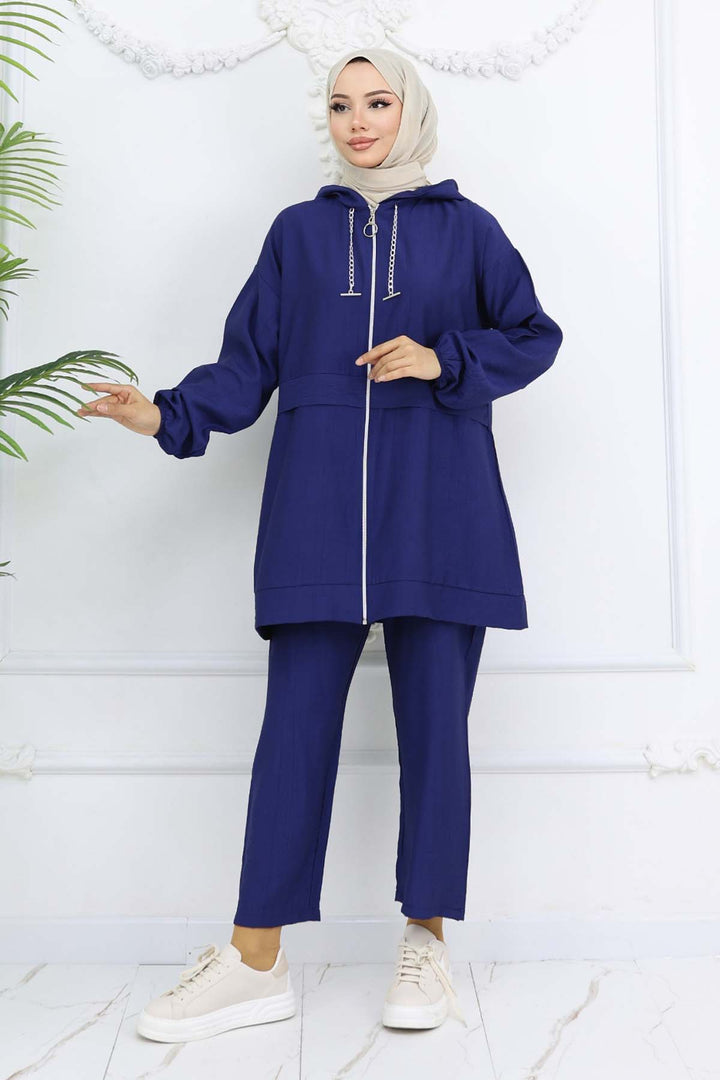 BNG Women Zincir Detaylı Tesettür Takım Lacivert 4760 - Venice