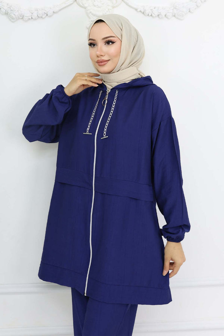 BNG Women Zincir Detaylı Tesettür Takım Lacivert 4760 - Venice