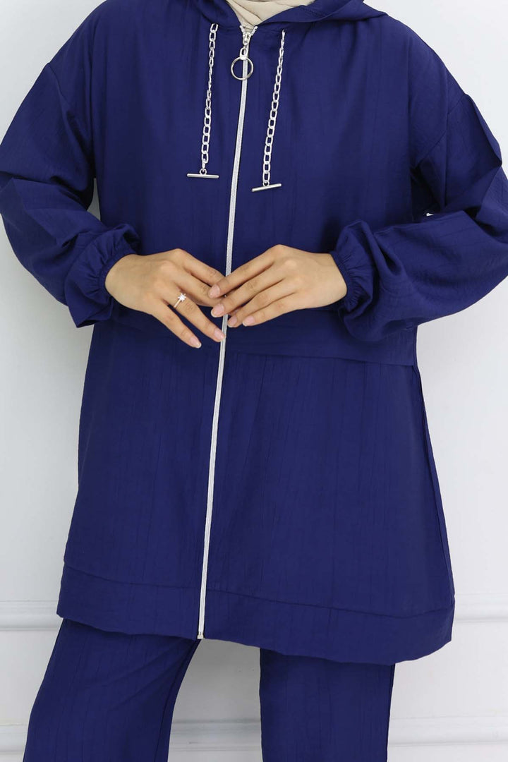 BNG Women Zincir Detaylı Tesettür Takım Lacivert 4760 - Venice