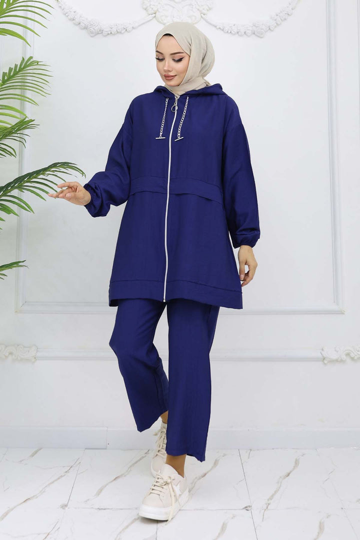 BNG Women Zincir Detaylı Tesettür Takım Lacivert 4760 - Venice