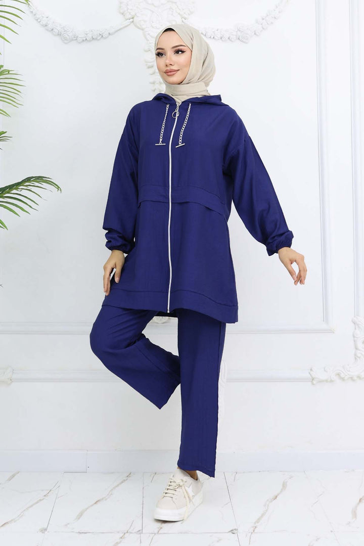 BNG Women Zincir Detaylı Tesettür Takım Lacivert 4760 - Venice