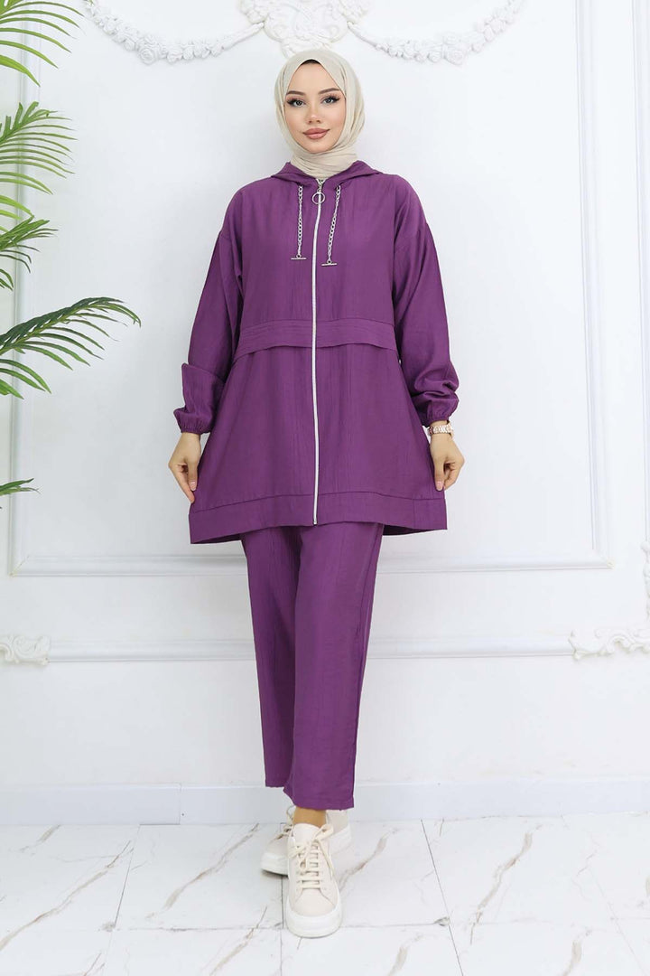 BNG Women Zincir Detaylı Tesettür Takım Mor 4760 - Oosterhout