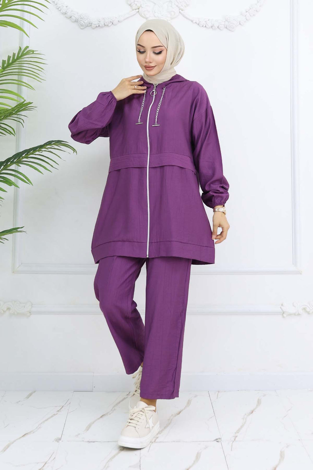 BNG Women Zincir Detaylı Tesettür Takım Mor 4760 - Oosterhout