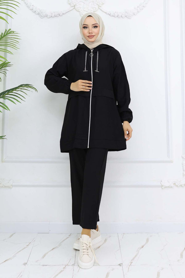 BNG Women Zincir Detaylı Tesettür Takım Siyah 4760 - Altamura