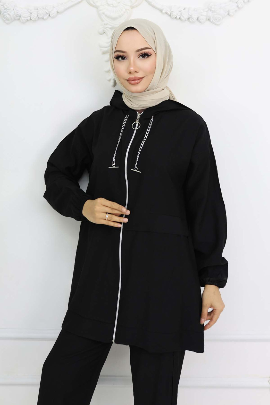 BNG Women Zincir Detaylı Tesettür Takım Siyah 4760 - Altamura