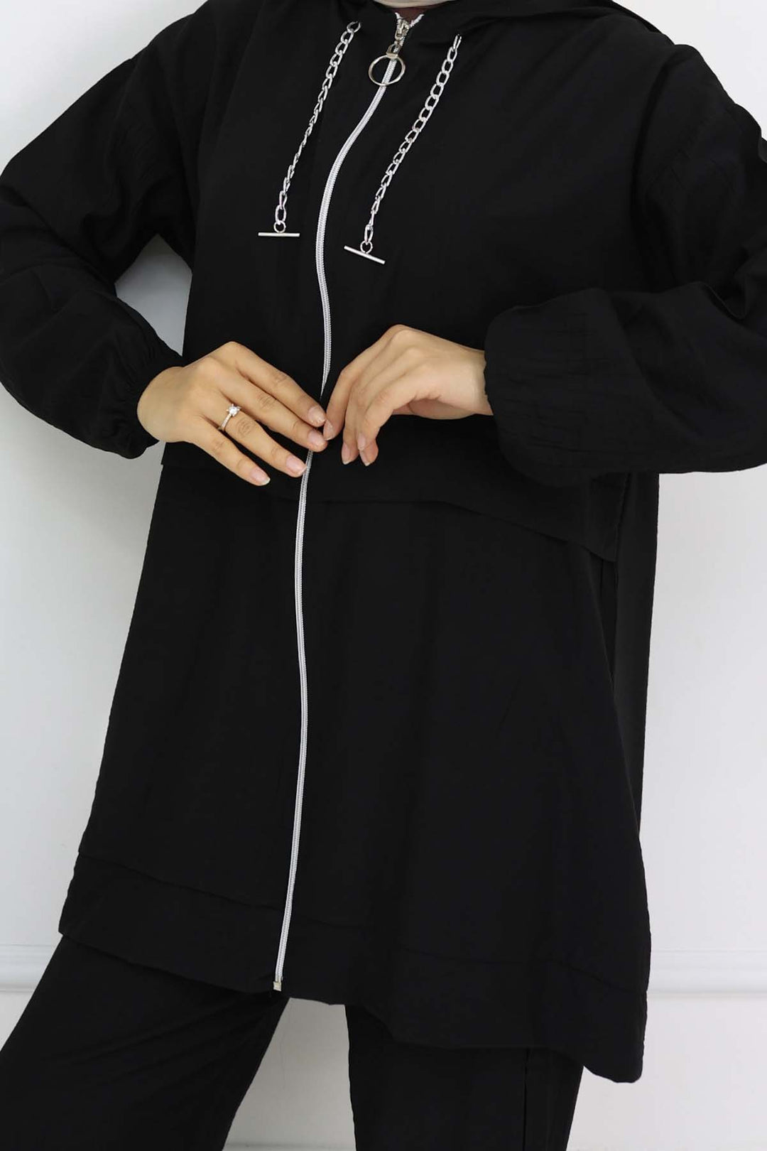 BNG Women Zincir Detaylı Tesettür Takım Siyah 4760 - Altamura