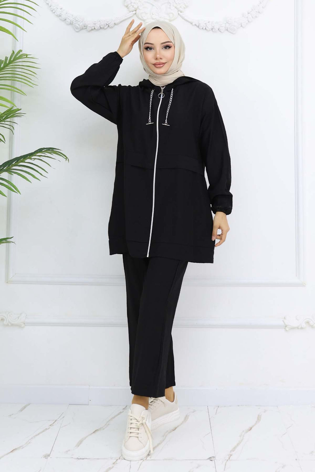 BNG Women Zincir Detaylı Tesettür Takım Siyah 4760 - Altamura