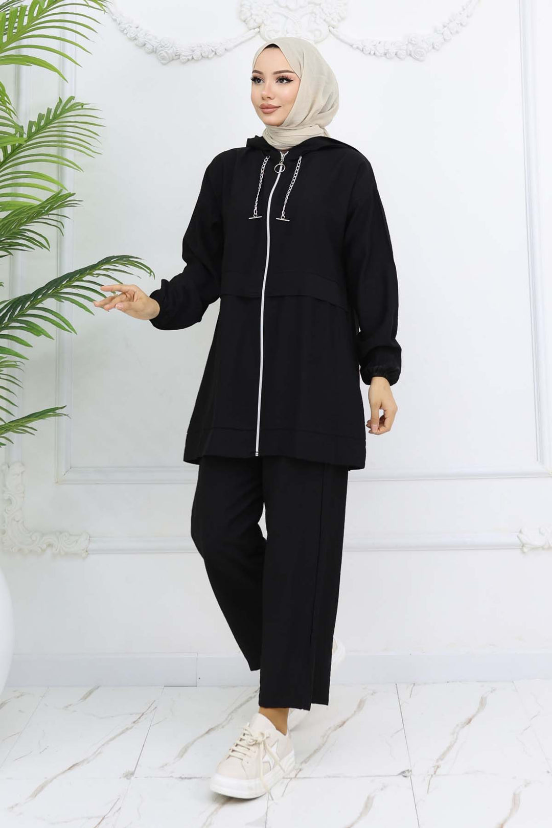 BNG Women Zincir Detaylı Tesettür Takım Siyah 4760 - Altamura