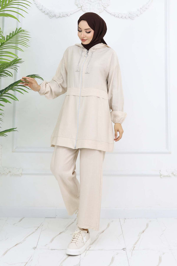 BNG Women Zincir Detaylı Tesettür Takım Taş Rengi 4760 - Mainz