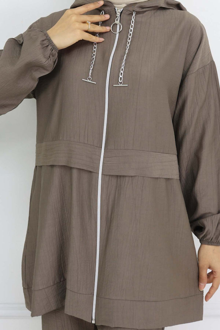 BNG Women Zincir Detaylı Tesettür Takım Vizon 4760 - Germering